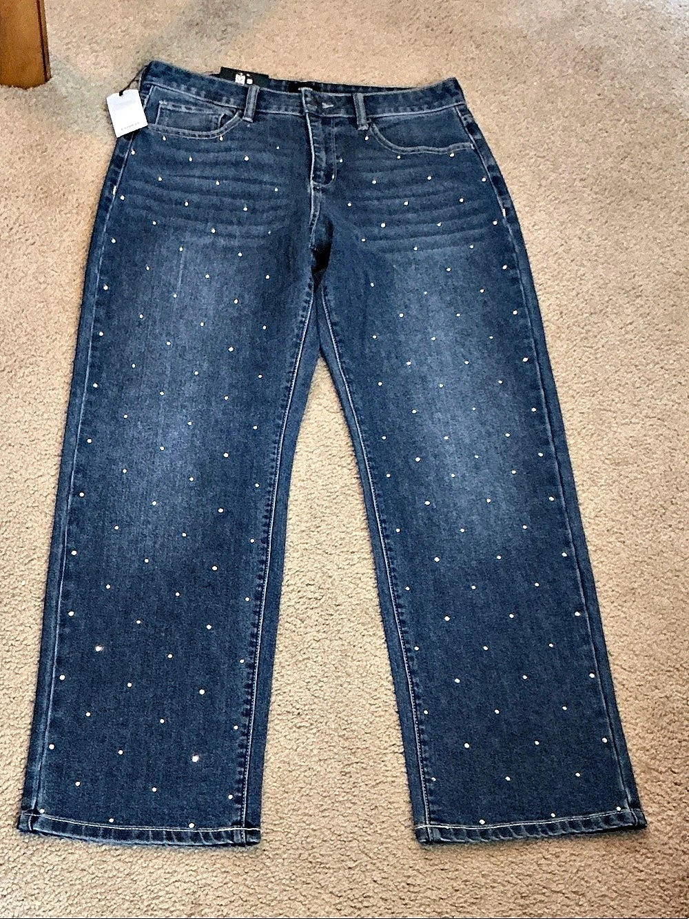 Express Rhinestone Embellished High Waisted Slim Jeans Blue Size 8